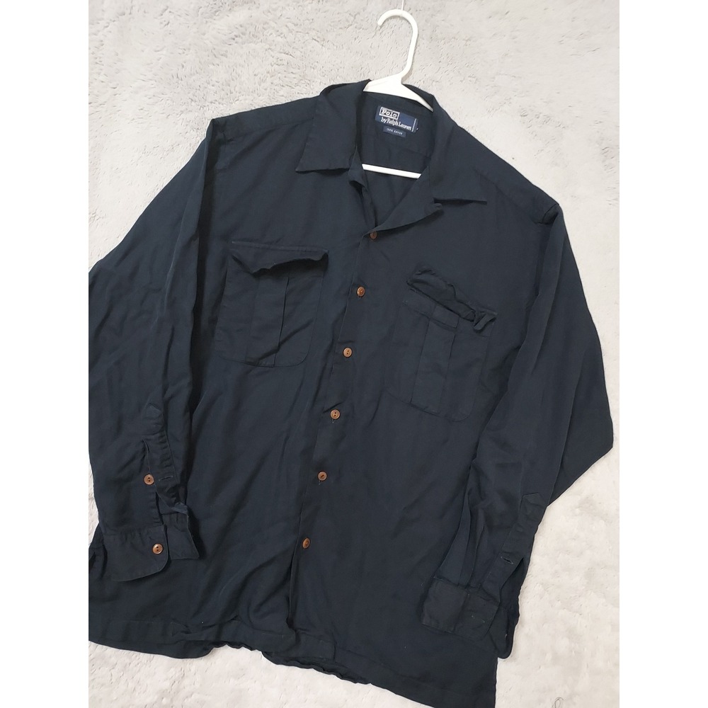 Vintage Polo Ralph Lauren Shirt Mens Large Rayon Long Sleeve Loop Collar Camp